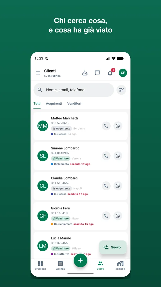 Anagrafica clienti nell'app AgenziaSoft